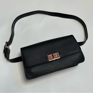 LA Express Black Vegan Faux Leather Waistband Purse Belt Bag Rose Gold Accent OS